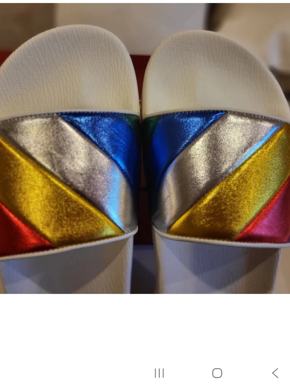 Salvatore Ferragamo Groove Multicolor Rainbow Leathr Metallic Slides Size 9M NWB